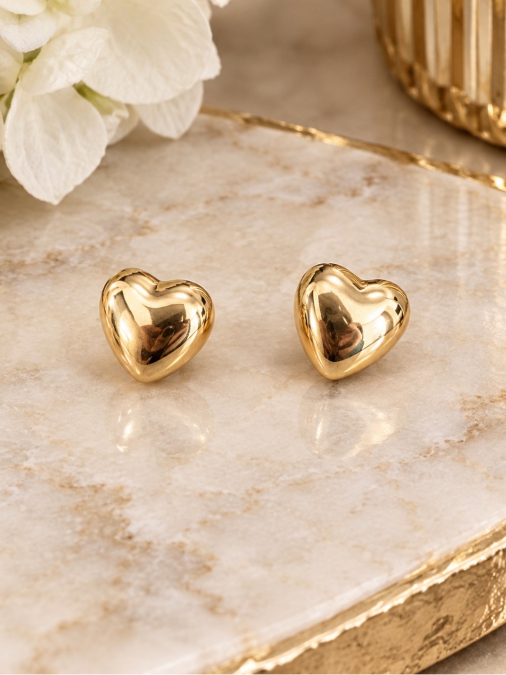 Gold Heart Stud Earrings